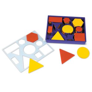 Oefenen met vormen. Leer vormen herkennen, sorteren, patronen, maten en tellen met deze duurzame plastic blokken. 